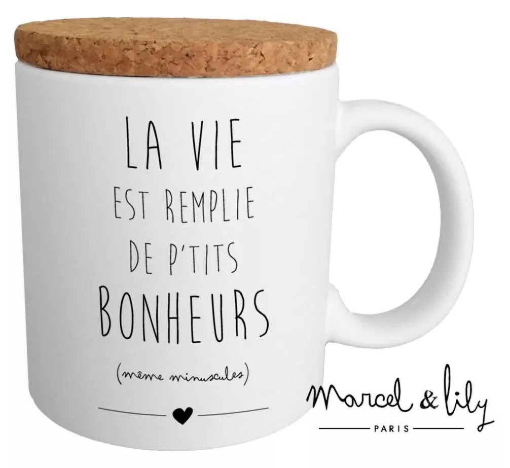 Mug "Petits bonheurs" avec couvercle en liège ☀️ Marcel & Lily