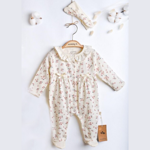 Pyjama et bandana bébé fleuri 3-6 mois Ciccimbaby