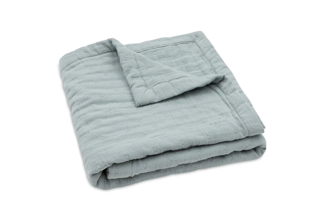 Couverture Berceau Gaze De Coton 75x100cm Jacquard - Sea Green - GOTS