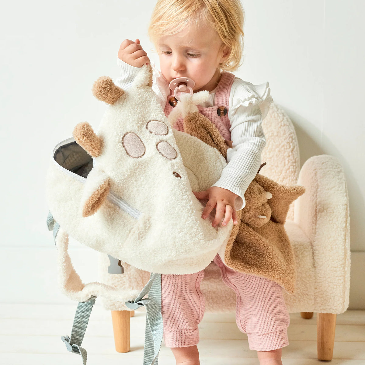 Sac à dos Girafe TEDDY - TEDDY - 33 cm - Teddy écru