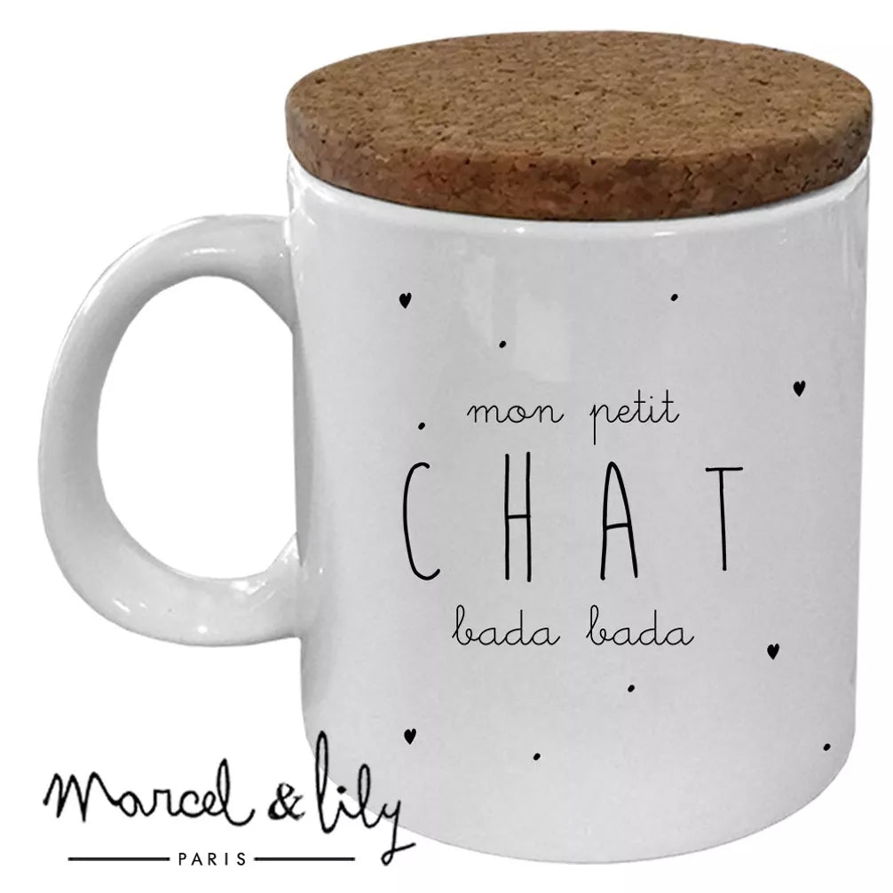 Mug "Petit chat bada bada" avec couvercle en liège 🐱 Marcel & Lily