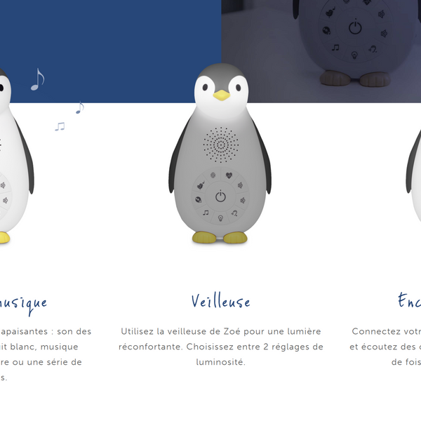 ZOË le pingouin Rose - machine à son avec haut-parleur sans fil et veilleuse
