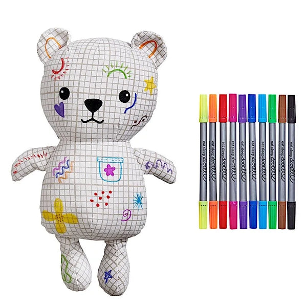 Stimulez la crĂ©ativitĂ© de votre enfant avec lâours en peluche Ă  colorier EatSleepDoodle đ§ž. Feutres lavables inclus, tissu doux, personnalisable et rĂ©utilisable Ă  lâinfini !