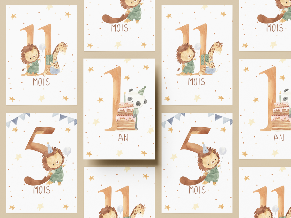 Cartes étapes mes 12 premiers mois étoilés Petit coeur salé