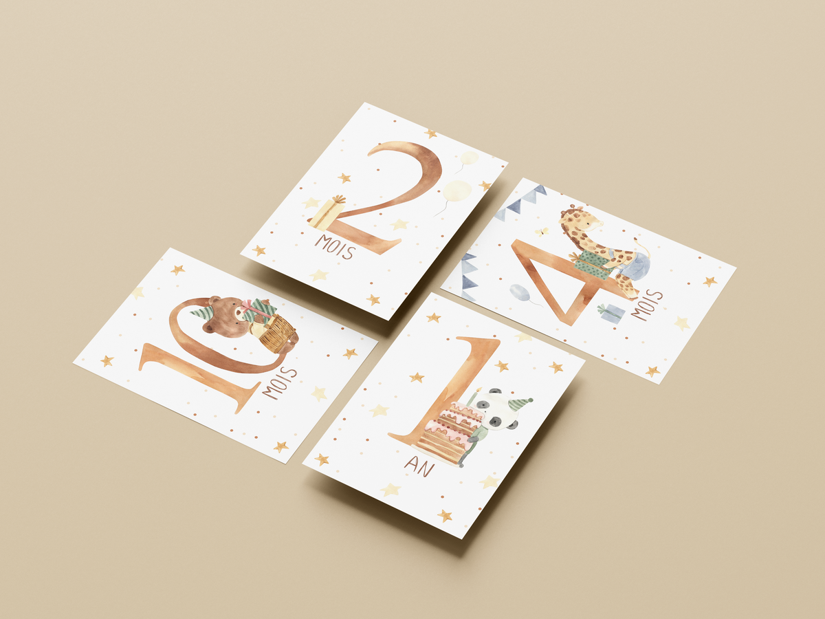 Cartes étapes mes 12 premiers mois étoilés Petit coeur salé