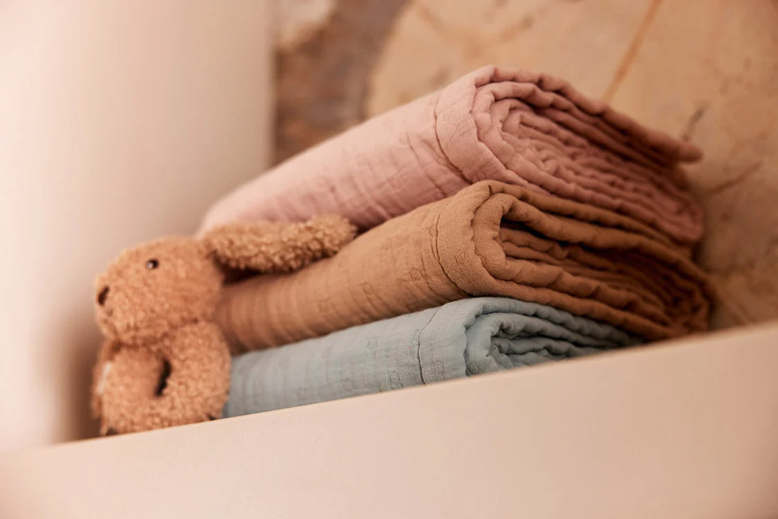 Couverture Berceau Gaze De Coton 75x100cm Jacquard - Biscuit - GOTS