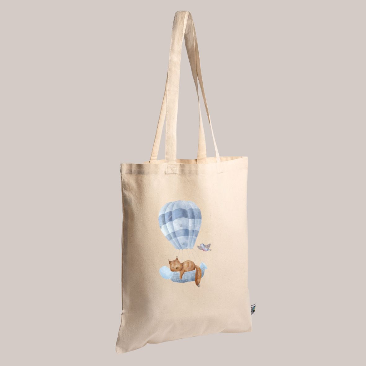 Tote bag écureuil sur montgolfière en coton biologique GMLB