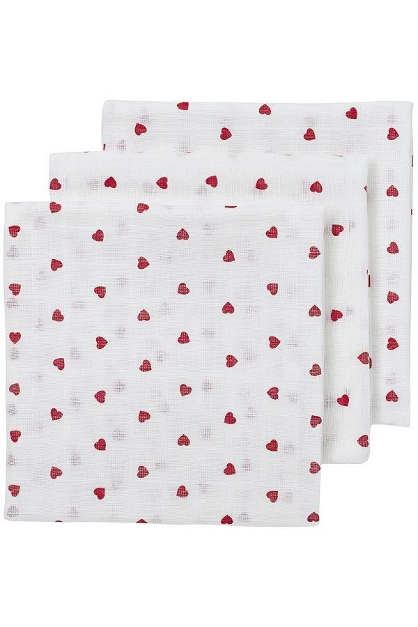 Lot de 3 langes coeurs rouges 70x70cm - Petit coeur salé