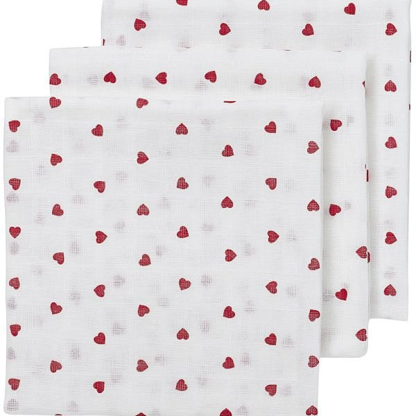 Lot de 3 langes coeurs rouges 70x70cm - Petit coeur salé