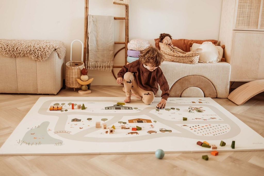 Tapis de jeu réversible 2 en 1 EEVAA ferme (120 x 180 cm)