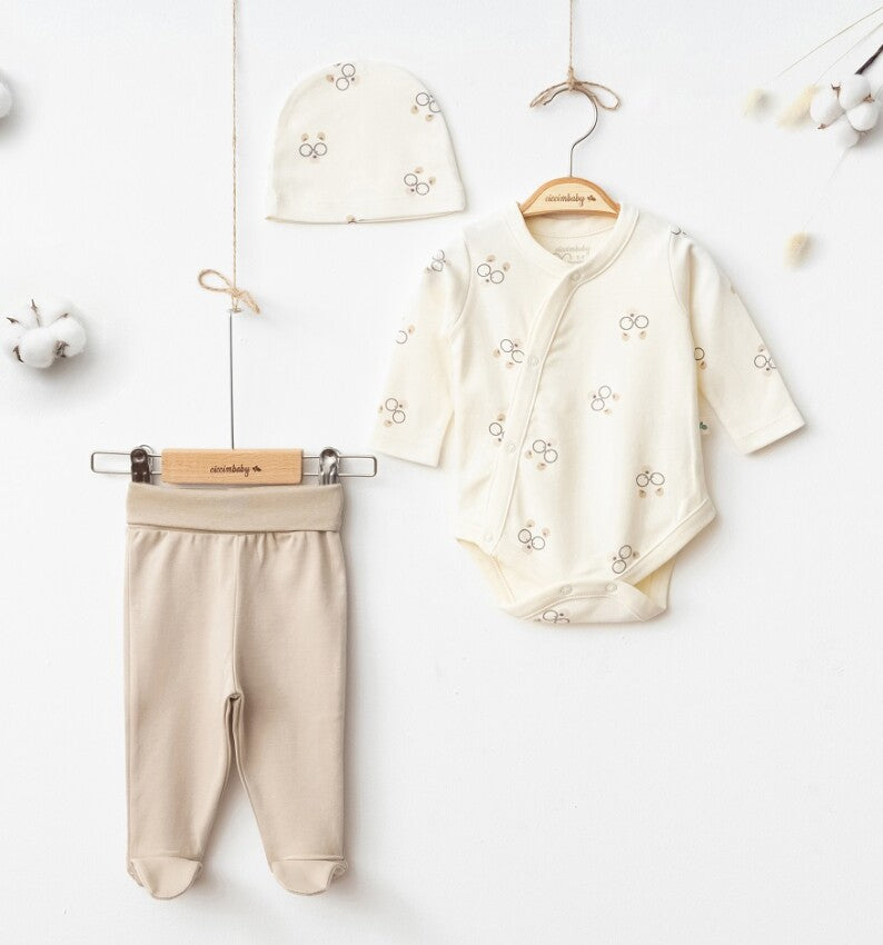 Lot Bébé 3 Pièces 100% Coton Bio petites lunettes  (1-3 mois)