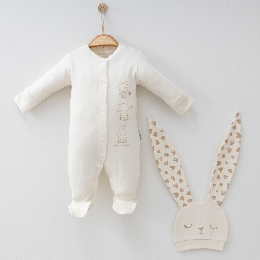 Tenue Bébé Pyjama et Bonnet Lapin Beige (0-3 mois)