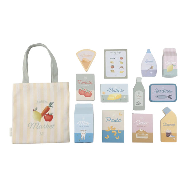 Chariot de courses en bois FSC 🛒 avec accessoires et sac inclus. Léger, robuste et parfait dès 12 mois pour imiter les grands et faire ses courses comme au marché !