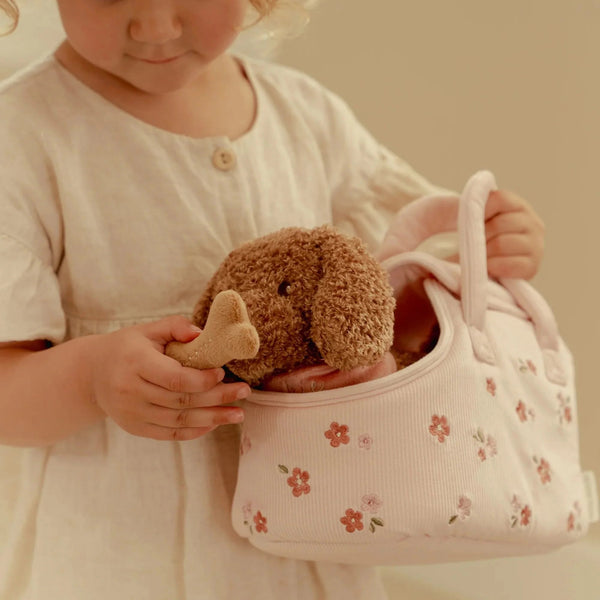 Peluche chien avec sac de transport – Jackie LITTLE DUTCH