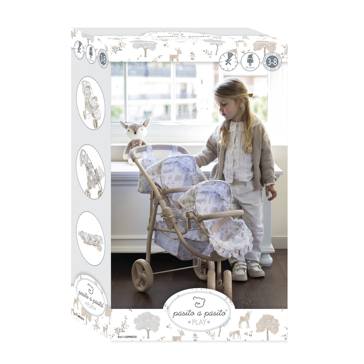 Landau jumeau Nara  – Poussette double pour poupées avec sac assorti