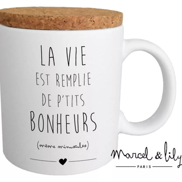 Mug "Petits bonheurs" avec couvercle en liège ☀️ Marcel & Lily