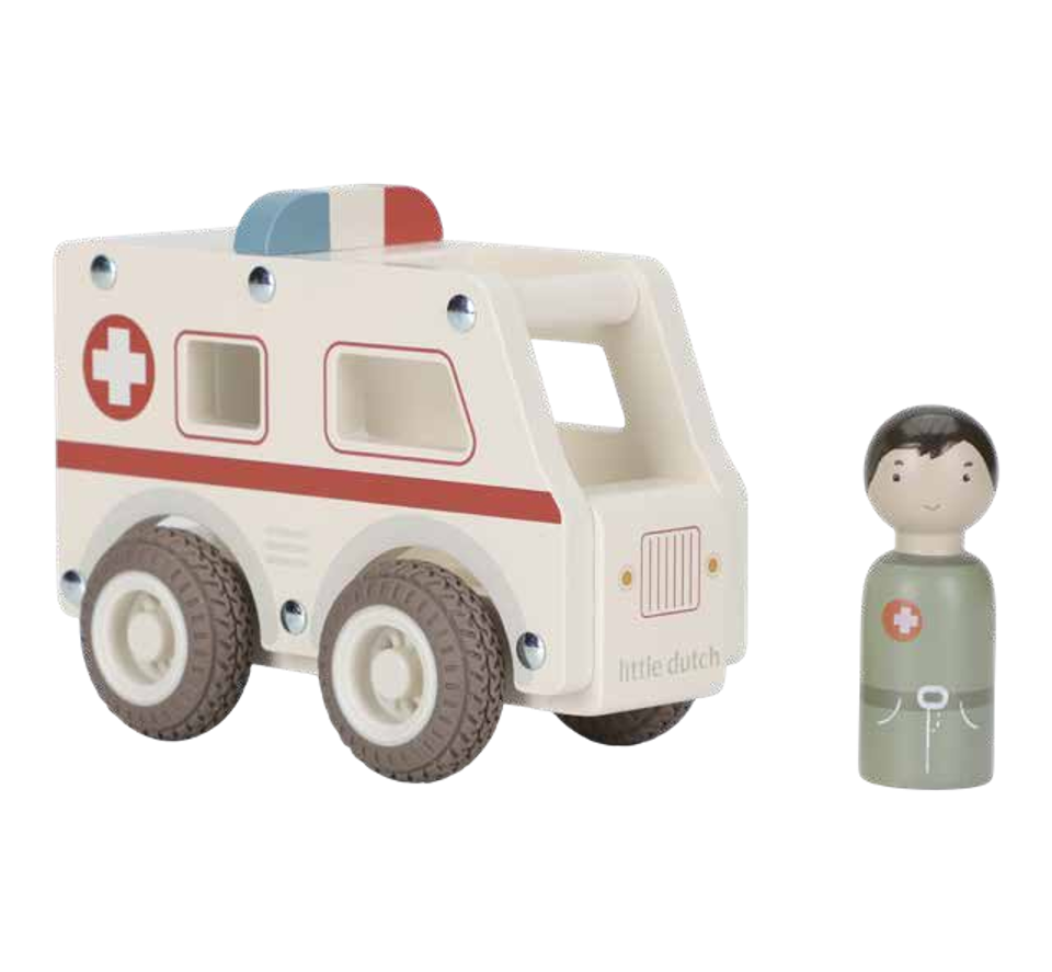 Ambulance en bois FSC – Jouet d’éveil et jeu de rôle LITTLE DUTCH