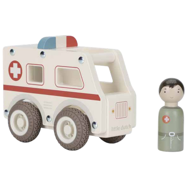 Ambulance en bois FSC – Jouet d’éveil et jeu de rôle LITTLE DUTCH