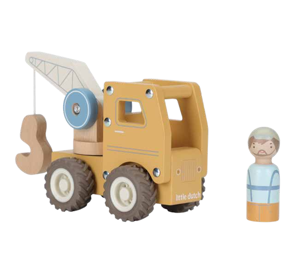 Camion-grue en bois FSC – Jouet de construction et d’éveil LITTLE DUTCH