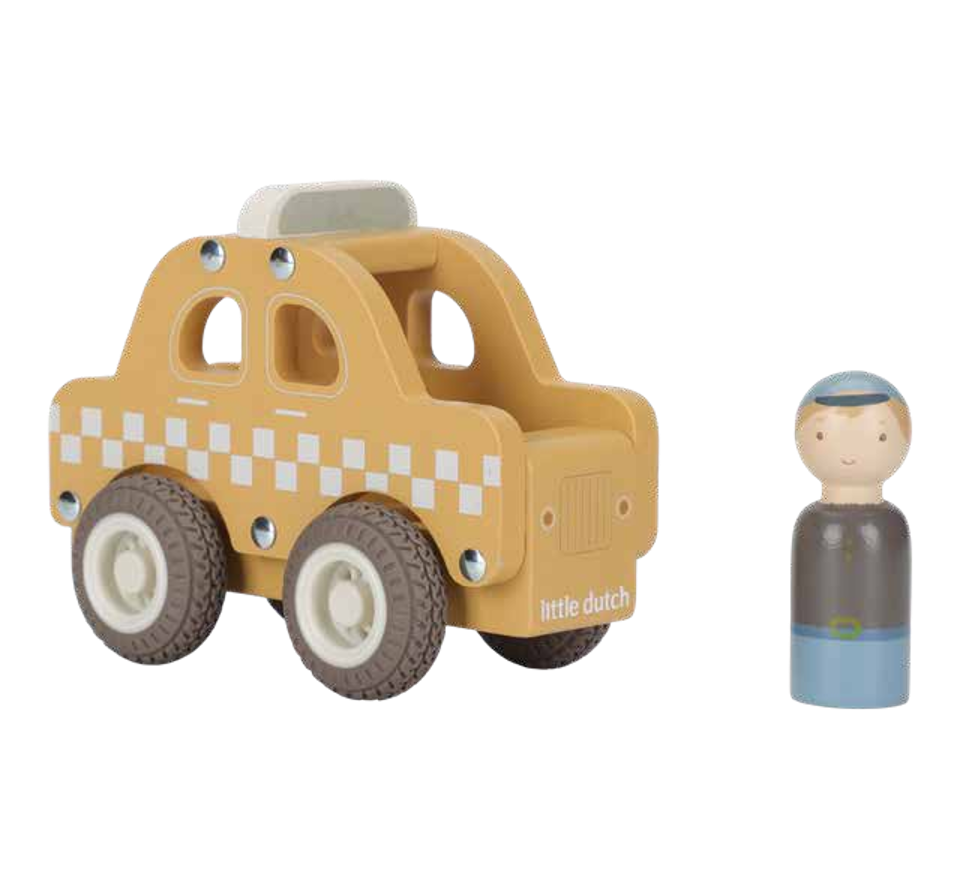 Taxi en bois FSC – Jouet d’éveil et véhicule classique LITTLE DUTCH