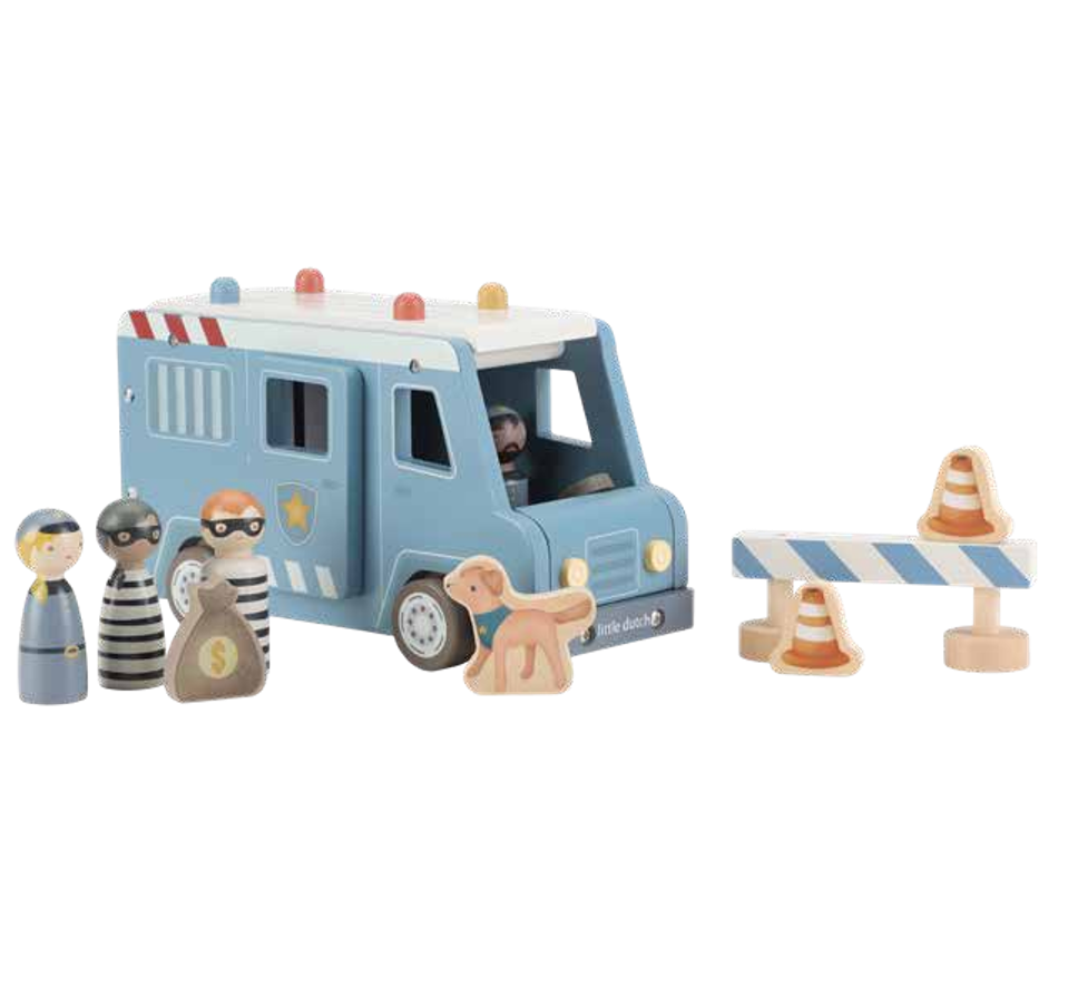 Fourgon de police en bois FSC – Jeu de rôle et véhicule d’aventure LITTLE DUTCH