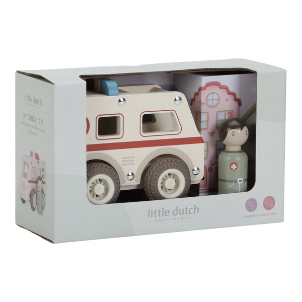 Ambulance en bois FSC – Jouet d’éveil et jeu de rôle LITTLE DUTCH