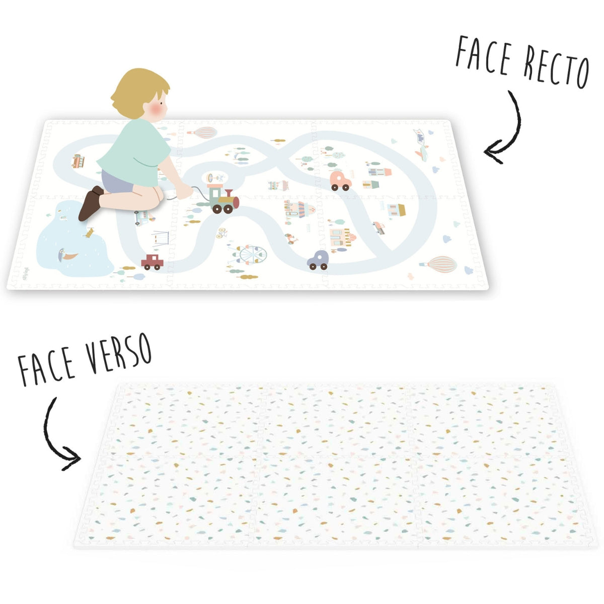 Tapis de jeu dalles EEVAA réversible 2 en 1 Village (120 x 180 cm)