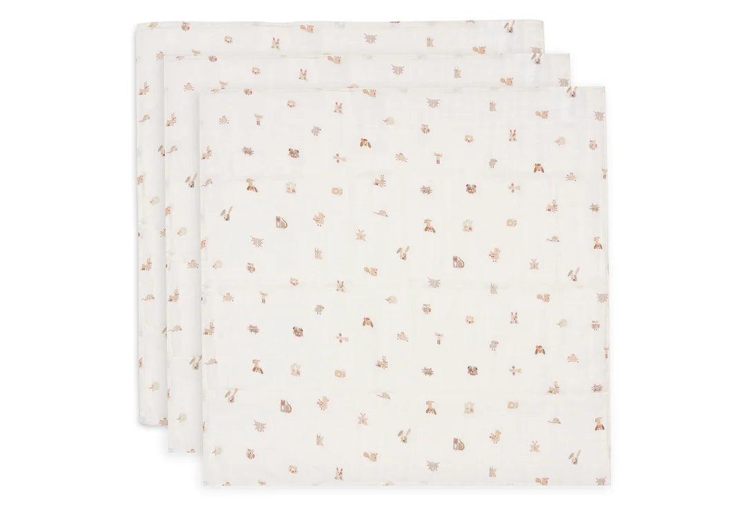 Lange Gaze de Coton Small 70x70cm - Animal Friends - 3 Unités