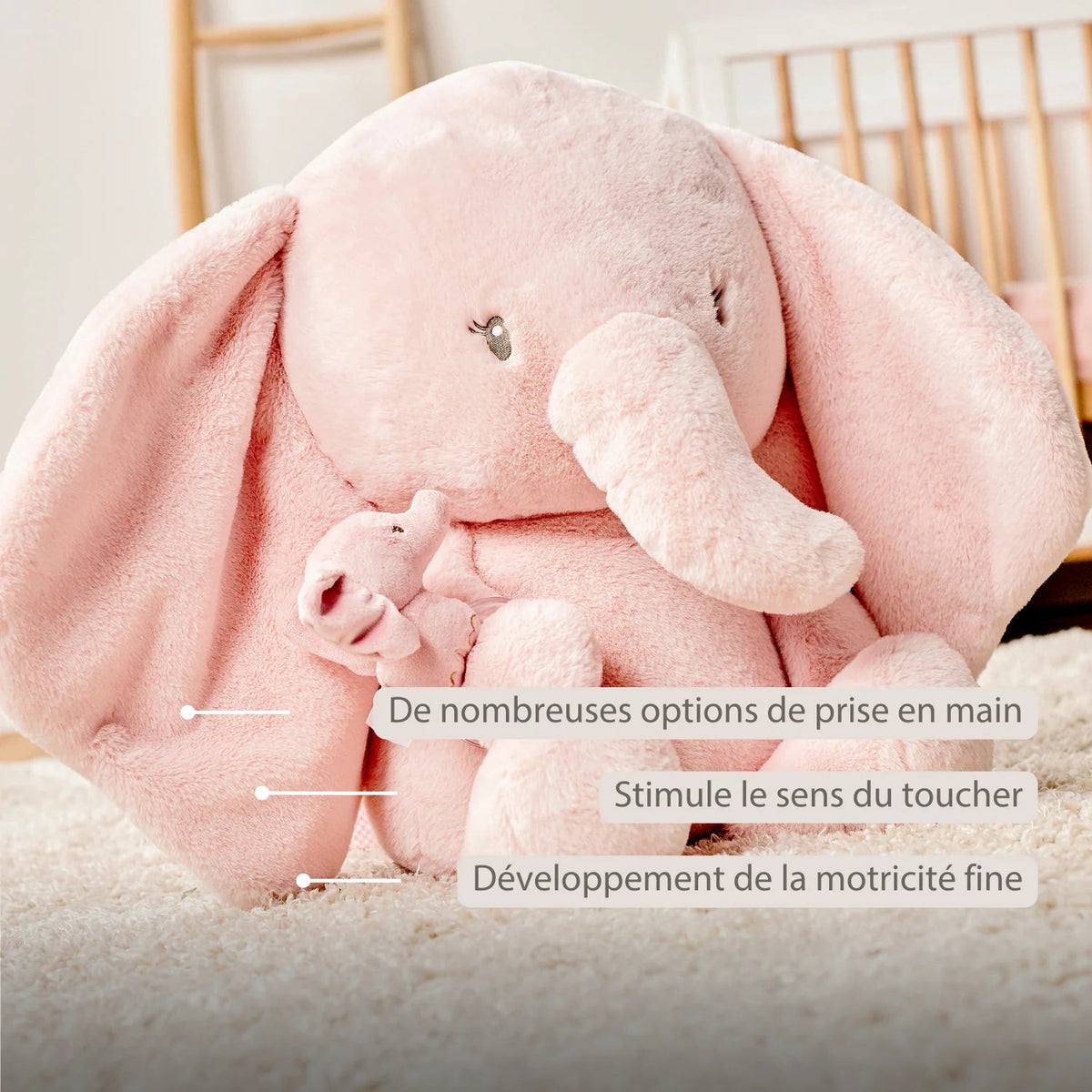 Peluche éléphant Fanfan Rose – Maxi peluche 60 cm ultra douce NATTOU