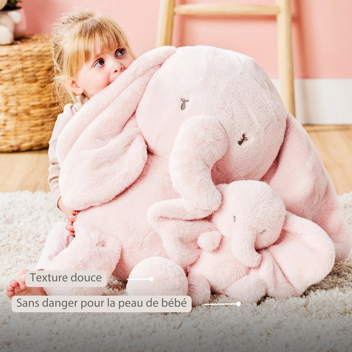 Peluche éléphant Fanfan Rose – Maxi peluche 60 cm ultra douce NATTOU