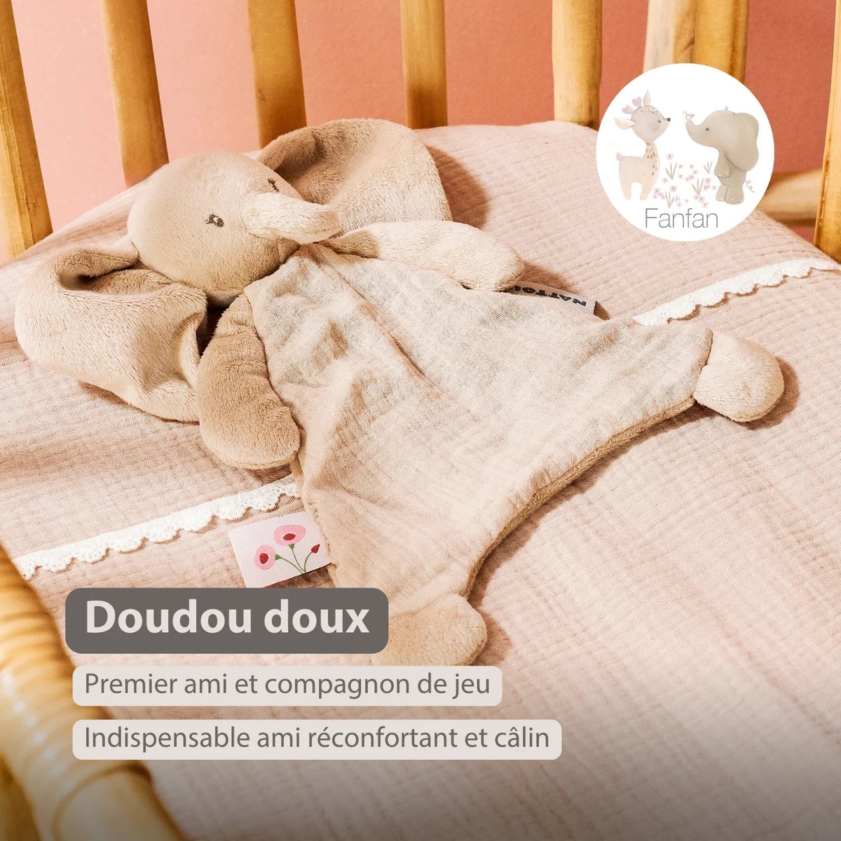 FANFAN Mini doudou éléphant sable NATTOU