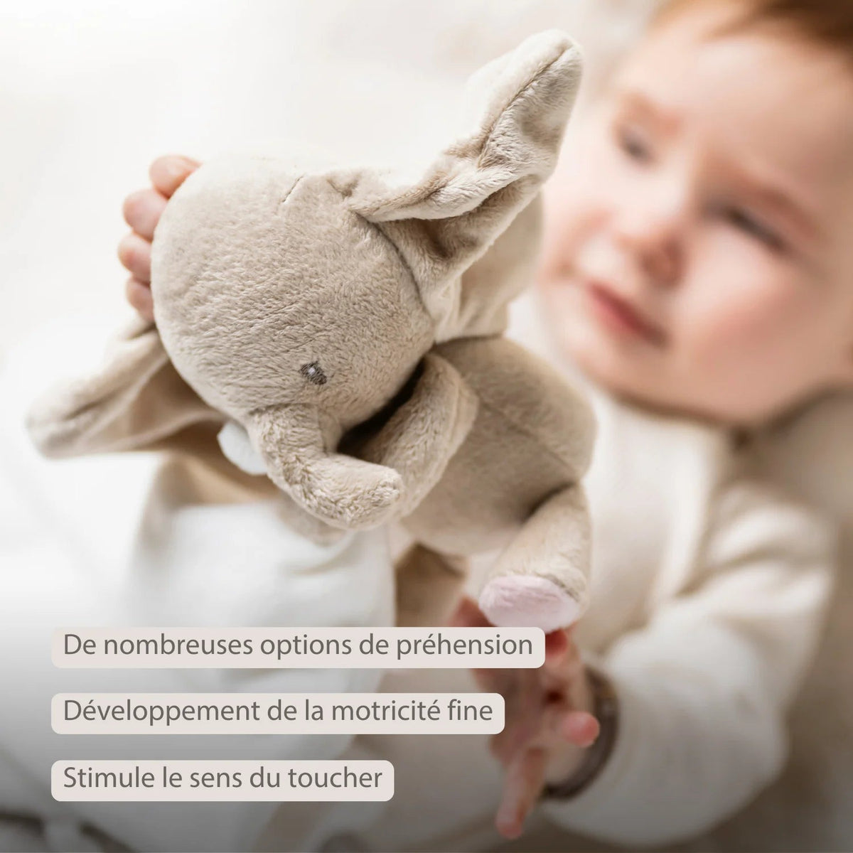 FANFAN Doudou câlin éléphant 27x27cm blanc cassé NATTOU