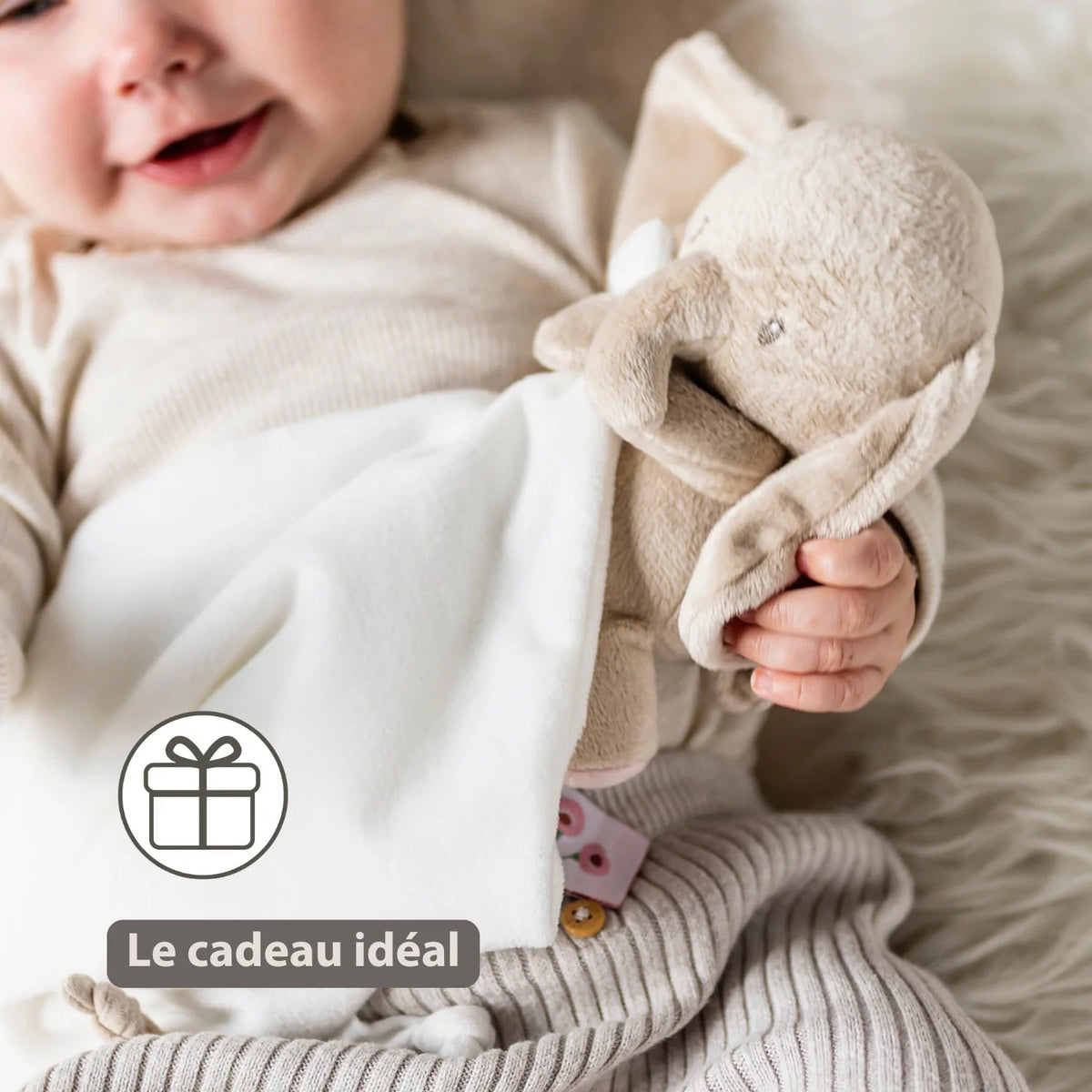 FANFAN Doudou câlin éléphant 27x27cm blanc cassé NATTOU