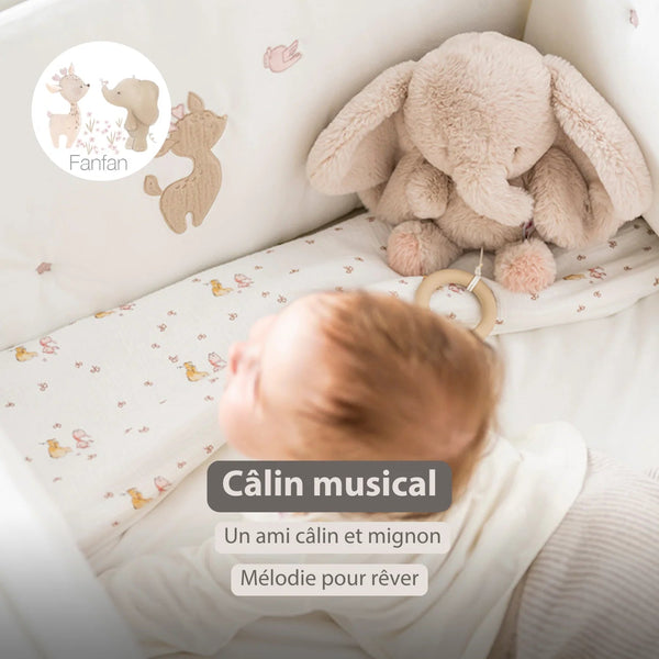 FANFAN Peluche musicale éléphant longs poils sable NATTOU