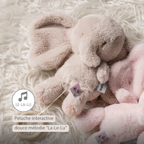 FANFAN Peluche musicale éléphant longs poils sable NATTOU