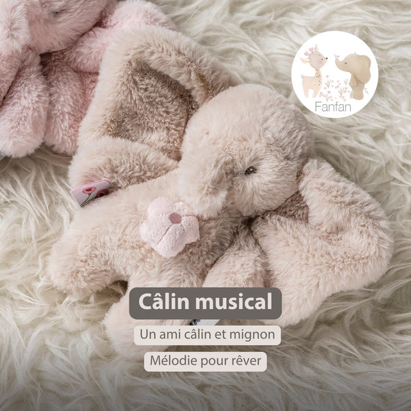 FANFAN Mini peluche musicale éléphant longs poils sable NATTOU