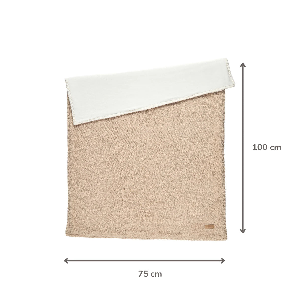 Couverture bébé Teddy Supersoft beige, double face teddy & velours. Ultra douce, chaude et moelleuse, parfaite pour les siestes, les câlins et les sorties. Lavable à 30°C.
