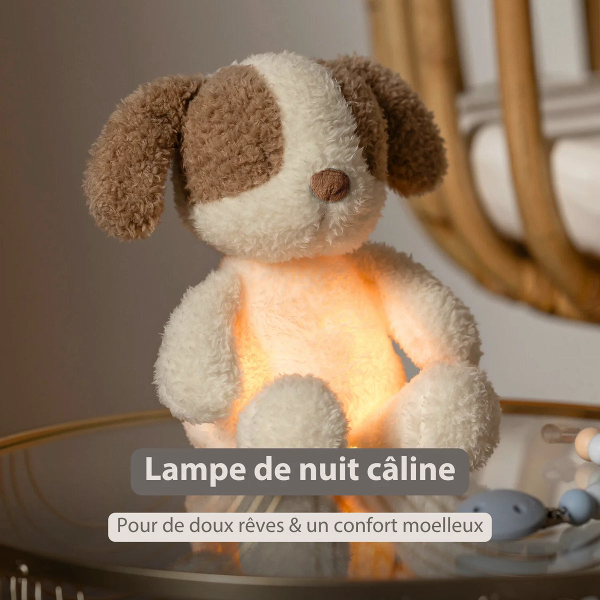 veilleuse bébé, veilleuse peluche, veilleuse chien, peluche lumineuse, lampe de nuit bébé, veilleuse rechargeable, Nattou, cadeau naissance, Petit Coeur Salé