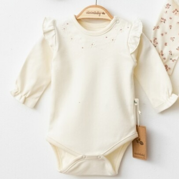 Bodie bébé beige motif brodé fleuri (3-6 mois) Ciccimbaby