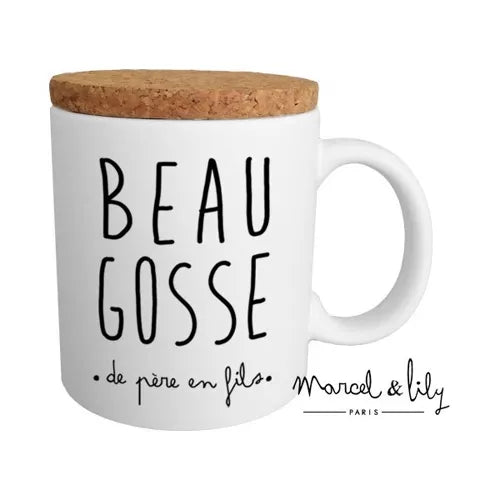 Mug "Beau gosse de père en fils" avec couvercle en liège 💙 Marcel & Lily