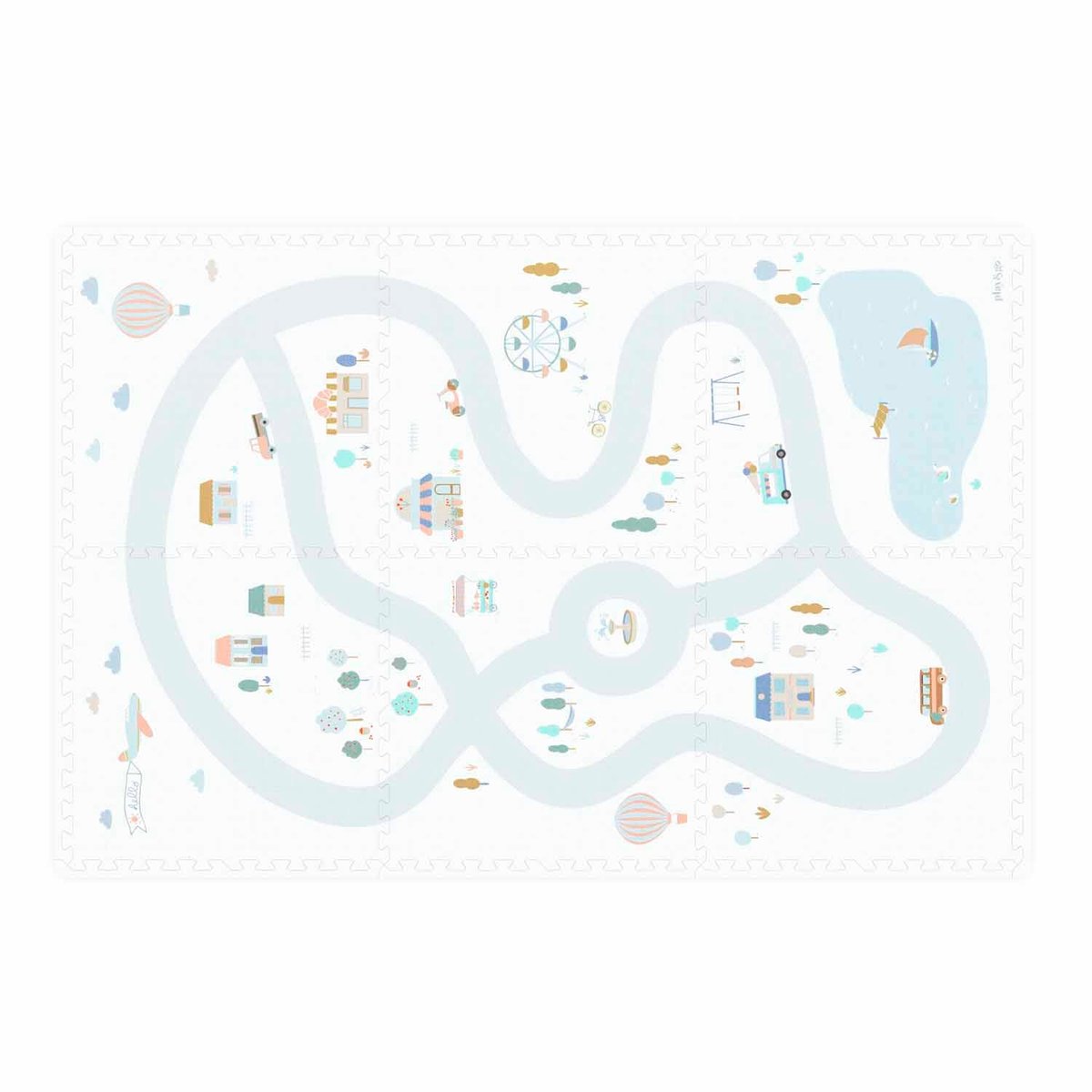 Tapis de jeu dalles EEVAA réversible 2 en 1 Village (120 x 180 cm)