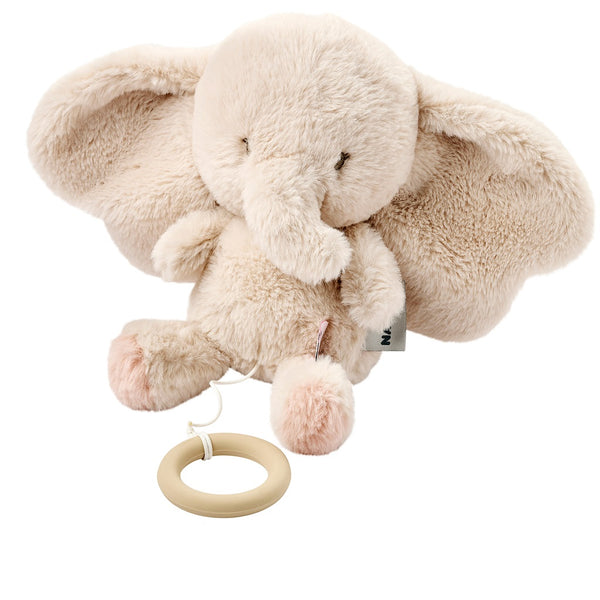 FANFAN Peluche musicale éléphant longs poils sable