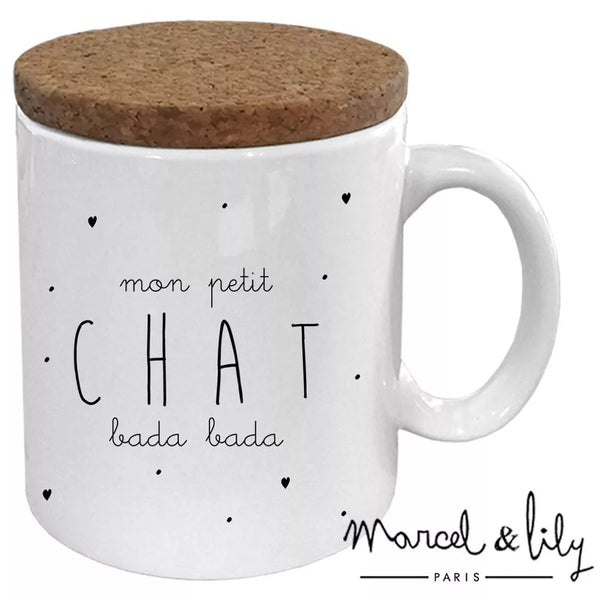 Mug "Petit chat bada bada" avec couvercle en liège 🐱 Marcel & Lily