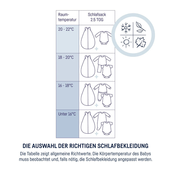 Gigoteuse Julius Zöllner en coton bio 🌿. Chaude (TOG 2,5), douce et respirante pour des nuits confortables. Fabriquée en Allemagne.