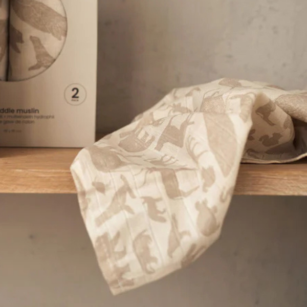 LOT DE 3 Langes Gaze de Coton Small 70x70cm Animals - Nougat - 3 Unités JOLLEIN