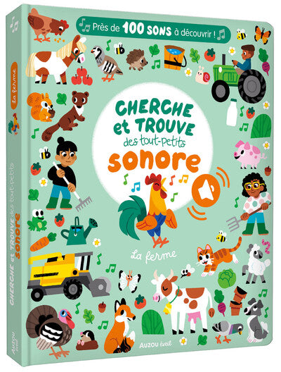 12 planches interactives et 100 sons à découvrir 🌾 Un cherche-et-trouve sonore pour éveiller l’attention, l’observation et l’audition des enfants dès 1 an !