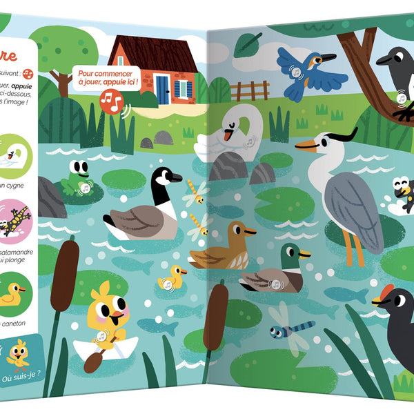 12 planches interactives et 100 sons à découvrir 🌾 Un cherche-et-trouve sonore pour éveiller l’attention, l’observation et l’audition des enfants dès 1 an !
