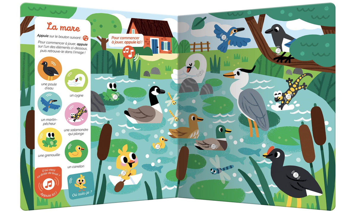 12 planches interactives et 100 sons à découvrir 🌾 Un cherche-et-trouve sonore pour éveiller l’attention, l’observation et l’audition des enfants dès 1 an !