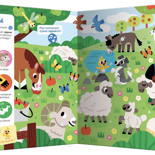 12 planches interactives et 100 sons à découvrir 🌾 Un cherche-et-trouve sonore pour éveiller l’attention, l’observation et l’audition des enfants dès 1 an !