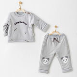 Ensemble bébé confortable et adorable, sweat et pantalon gris avec motif panda. 100% coton, idéal pour offrir ou pour le quotidien.